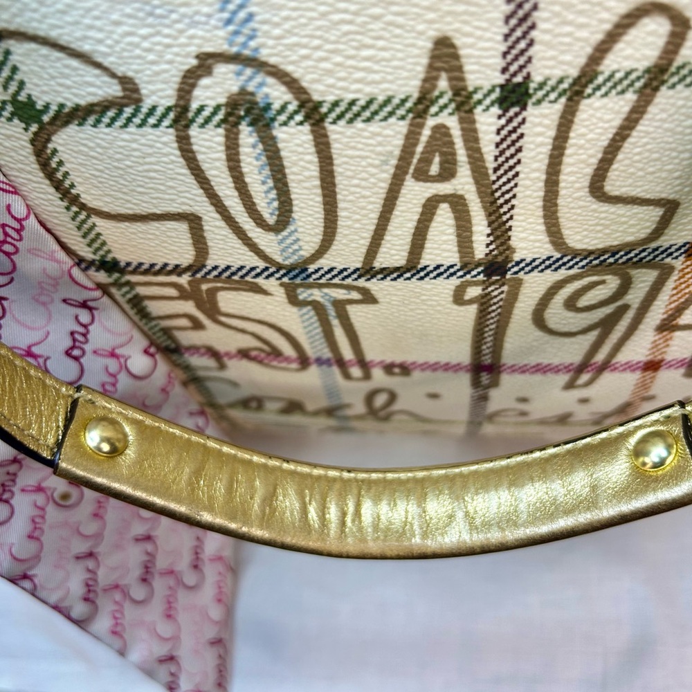 Coach Tattersall Graffiti Tote Gold/Cream Pink Lining Style F13187 Excellent - Picture 3 of 15